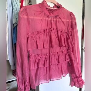 Line and dot ruffle top